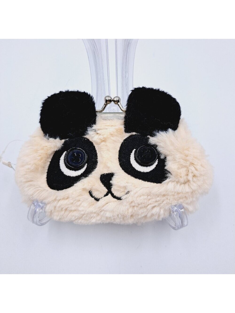 Kawaii Fluffy Panda Coin Purse With Button Eyes